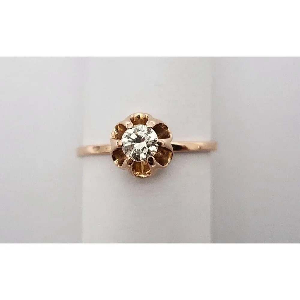Unique 14K Karat Solid Rose Gold Designer USSR Solitaire Diamond Ring Size 4.75